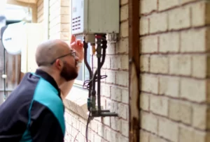 One of our plumbers determining id a gas water heater repair is necessary
