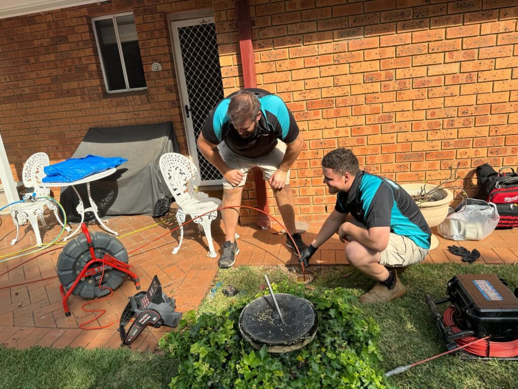 Trenchless Pipe Relining Sydney - The Clean Plumber (8) Plumbers with cameras completing an inspection