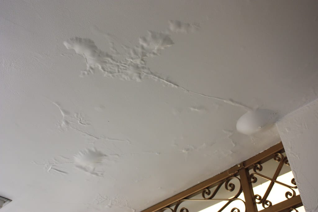 ceiling leak Ceiling showing water damage from a leaking roof